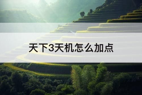 天下3天机怎么加点