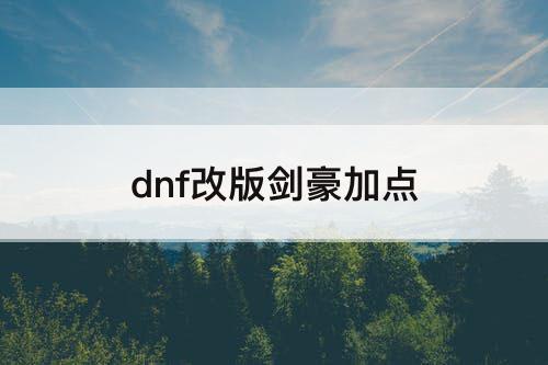 dnf改版剑豪加点