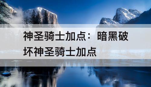 神圣骑士加点：暗黑破坏神圣骑士加点