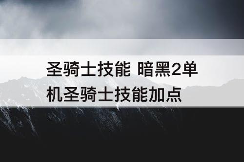 圣骑士技能 暗黑2单机圣骑士技能加点