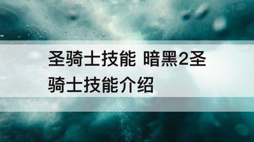 圣骑士技能 暗黑2圣骑士技能介绍