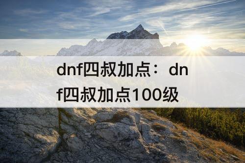 dnf四叔加点：dnf四叔加点100级